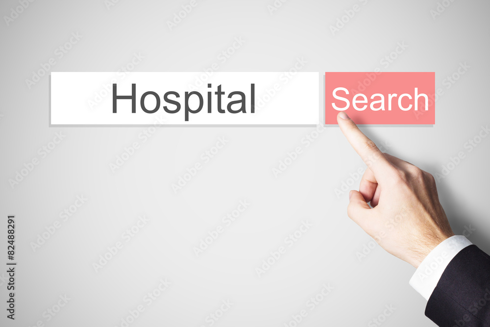 businessmans hand pressing browser search button hospital businessmans hand pressing browser search button hospital