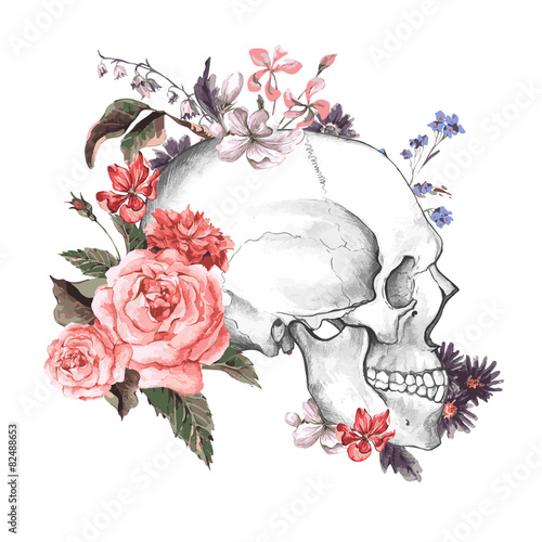 Roses and Skull, Day of The Dead, Vector illustration