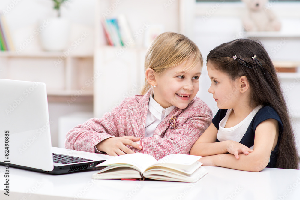 Two little cute girls playing role of business women Two little cute girls playing role of business women