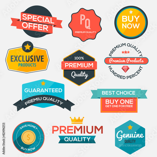 Collection of modern, flat design-styled labels and design eleme