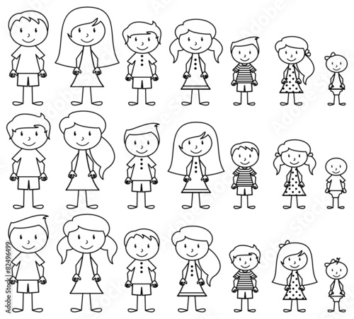 Set of Cute and Diverse Stick People in Vector Format