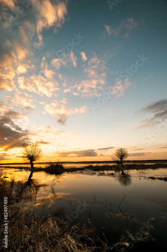 Moorlandschaft  Sonnenuntergang  Spiegelung im Wasser