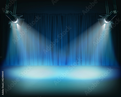 Performance in theatrical stage. Vector illustration.