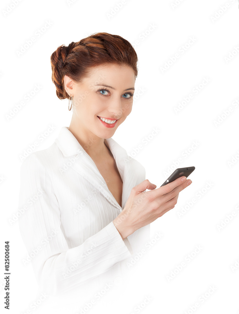 Beautiful woman using a mobile phone, isolated on white background. Beautiful woman using a mobile phone, isolated on white background.