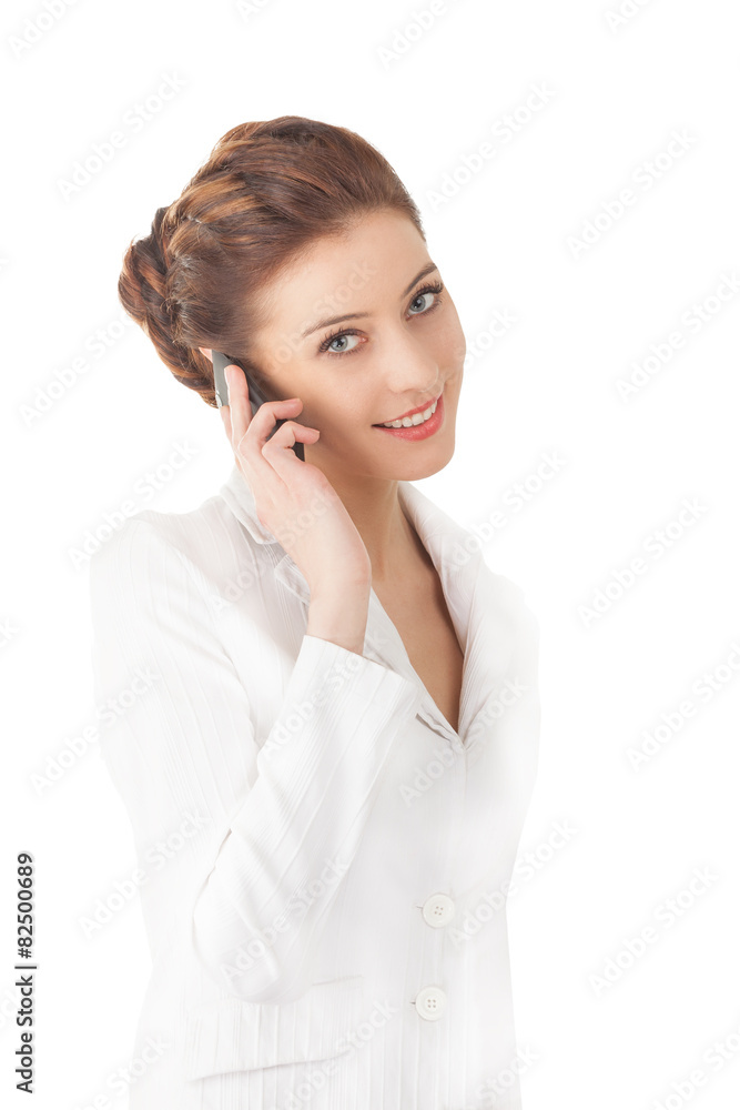 Beautiful woman using a mobile phone, isolated on white background. Beautiful woman using a mobile phone, isolated on white background.