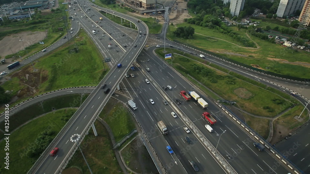 Aerial view of highway interchange in Moscow city Aerial view of highway interchange in Moscow city