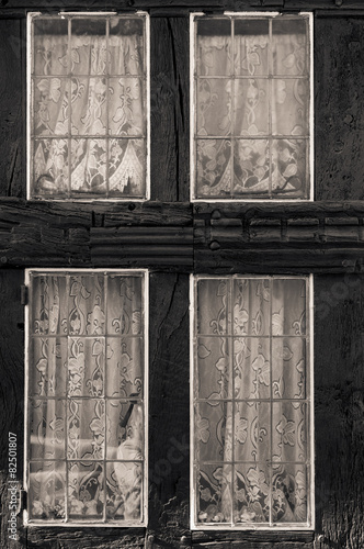 Timber cottage window in black and white
