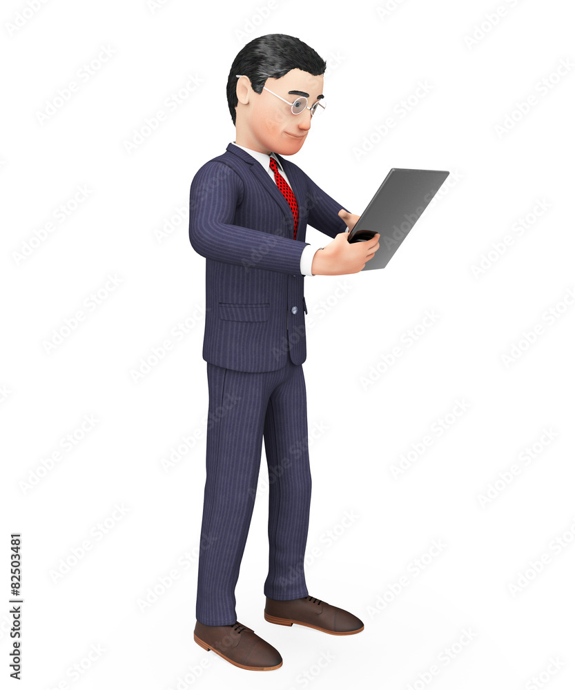 Businessman Reading Report Shows Check Up And Biz Businessman Reading Report Shows Check Up And Biz