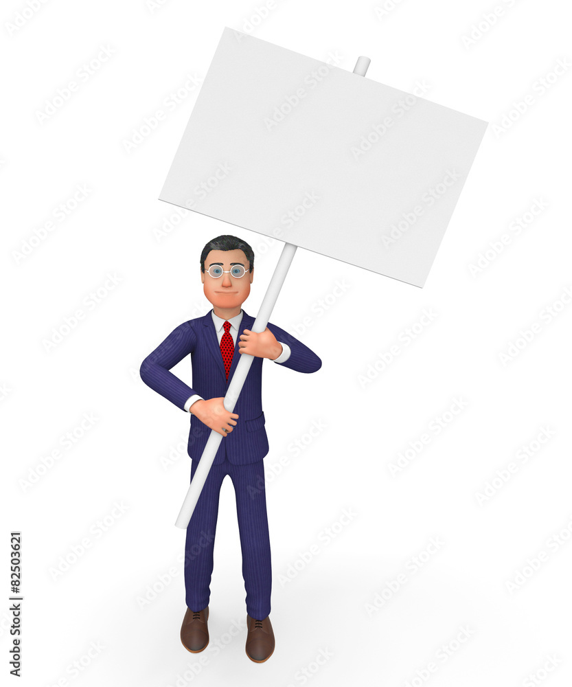 Businessman With Signboard Means Text Space And Announcement