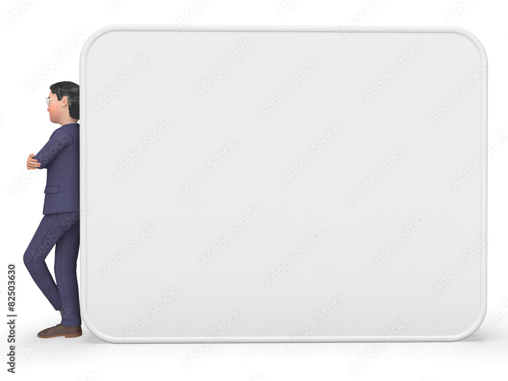 Businessman Indicates Blank Space And Announcement Businessman Indicates Blank Space And Announcement