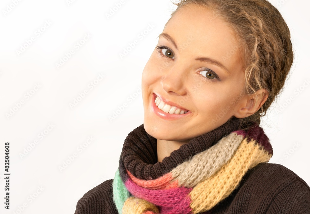 Women. Happy Young Woman in Colorful Scarf Women. Happy Young Woman in Colorful Scarf