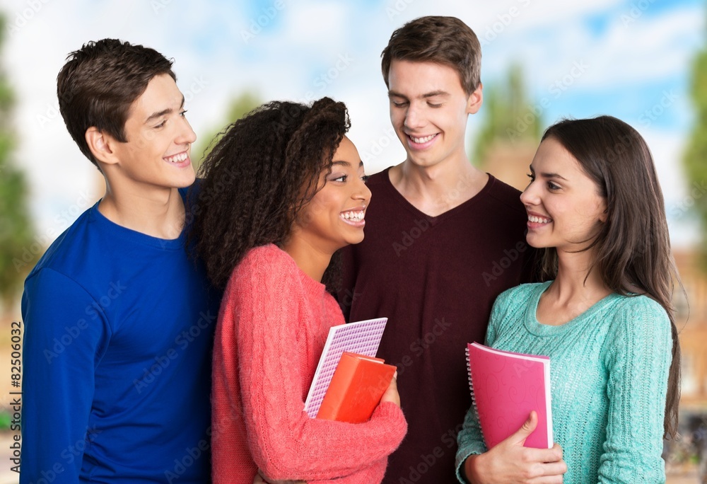 Fun. Happy Students Friends Enjoying At School Fun. Happy Students Friends Enjoying At School