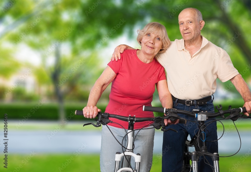 Senior Adult. Senior couple on cycle ride