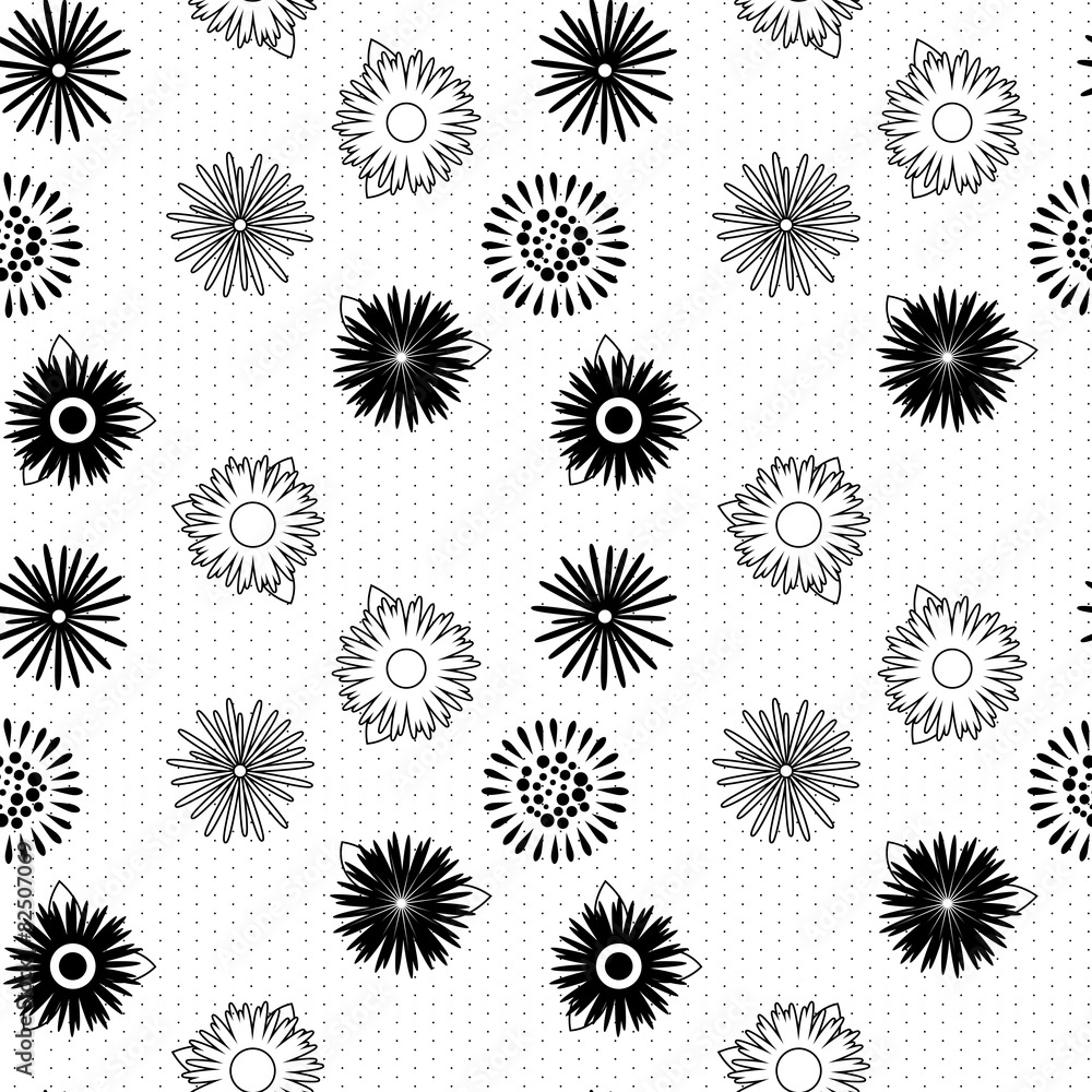 Black and White Vector Flower Pattern Black and White Vector Flower Pattern