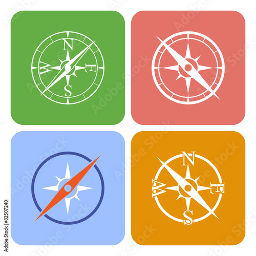 Vector icons depicting four different compasses