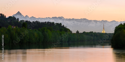 Torino, panorama with Mole Antonelliana and Monviso