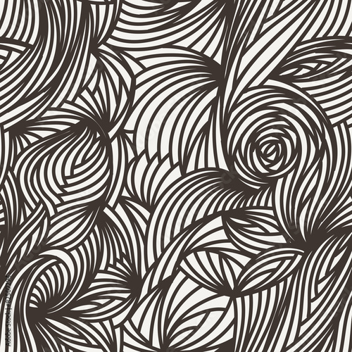 Vector seamless abstract pattern of curled lines