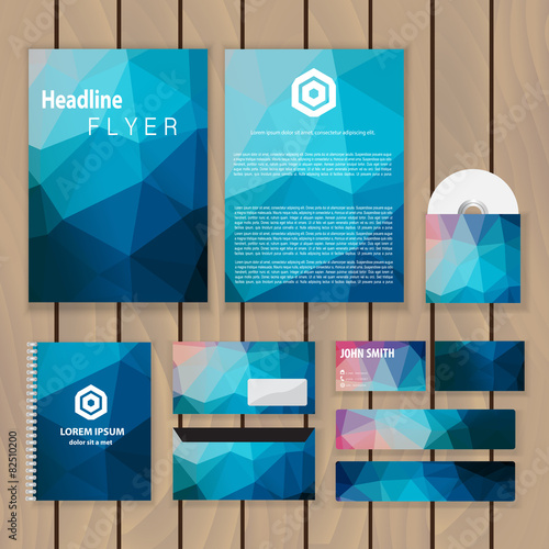 Polygonal blue corporate identity. Trendy business concept. 