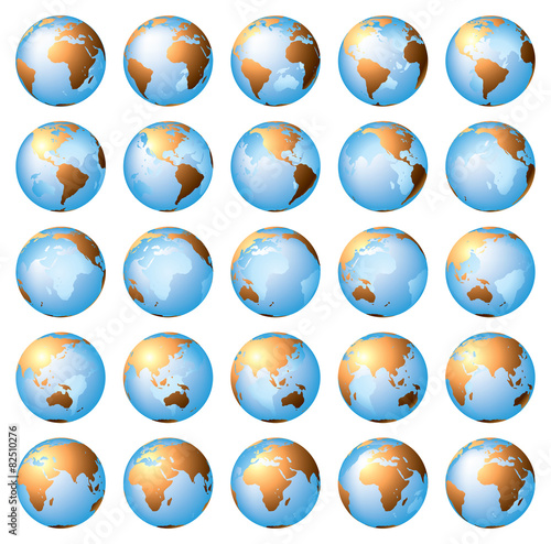 Stylized images of different rotation phases of globe