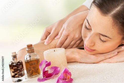 Spa. Masseur doing massage on woman body in the spa salon