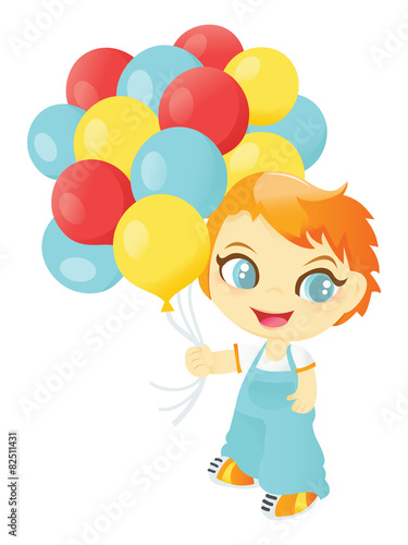 Happy Boy With A Bunch Of Balloons