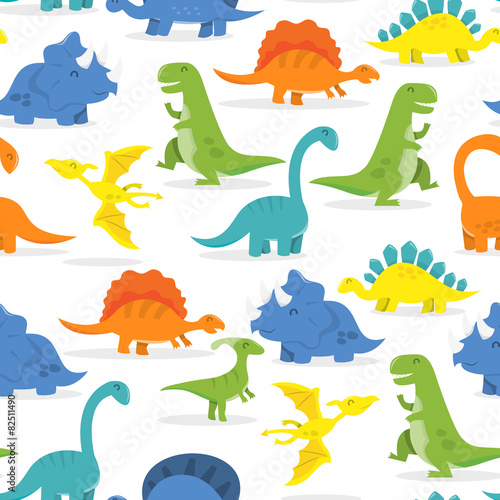 Happy Cartoon Dinosaur Seamless Pattern Background