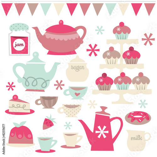 Retro Tea Party Design Elements