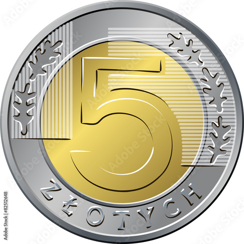 reverse Polish Money five zloty coin
