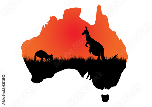 Australian map with kangaaroo
