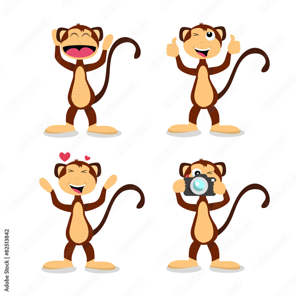 Cartoon Monkey in Different Positive Emotions Cartoon Monkey in Different Positive Emotions