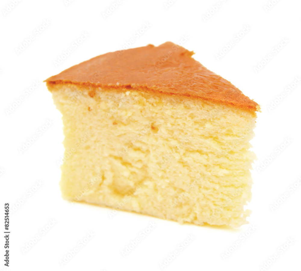 piece of cheese cake on white with clipping path