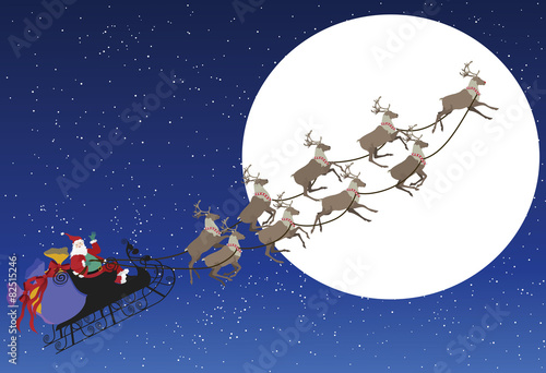 Santa sleigh Flying with reindeer's 