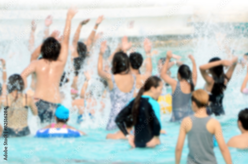 Blurred Background of People Playing in Swimming Pool.