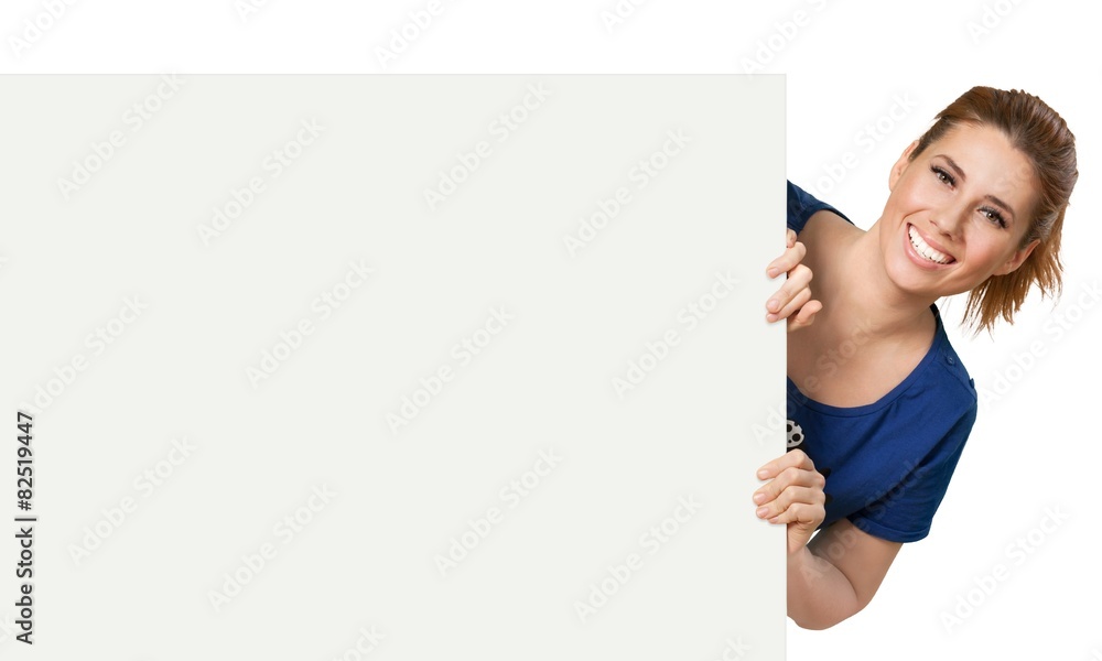Women. Cute happy girl looking around a corner Women. Cute happy girl looking around a corner