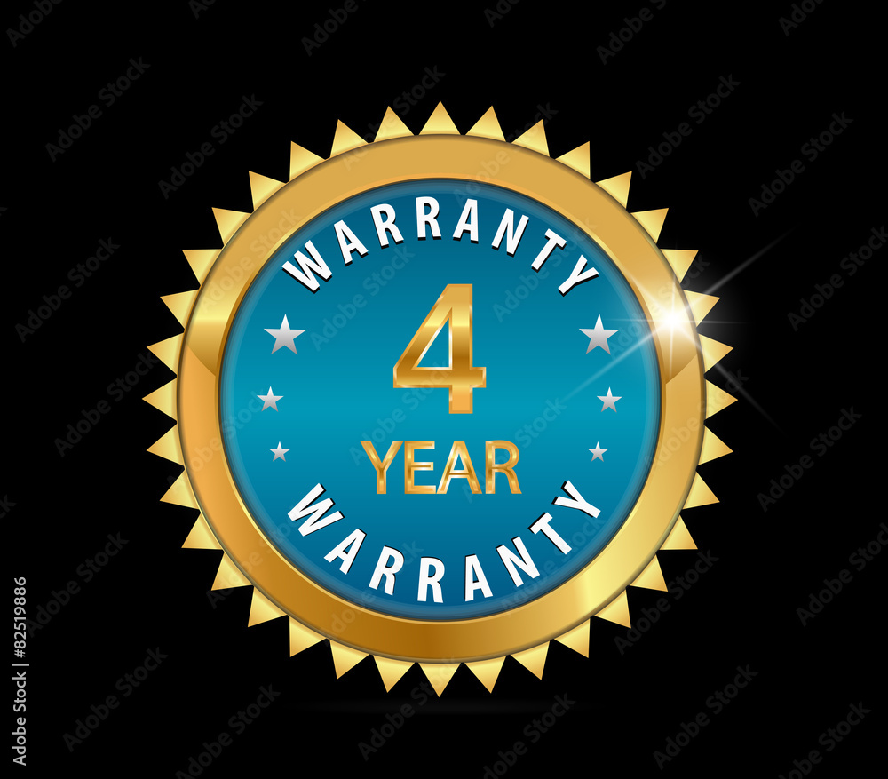 golden blue metallic four year, 4 year warranty badge golden blue metallic four year, 4 year warranty badge