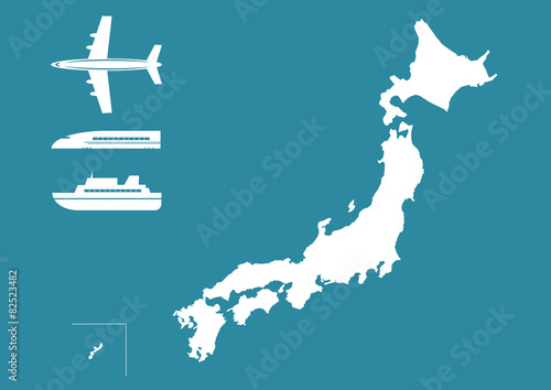 交通アイコンと日本地図 のイラスト