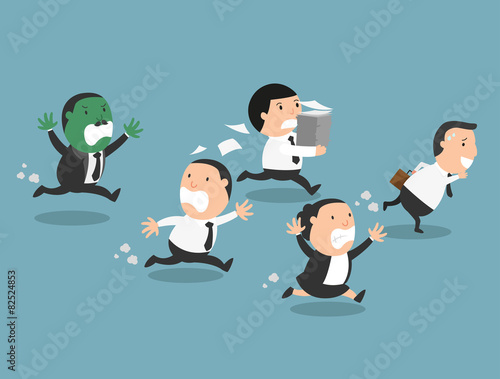 The employees running away from their bad boss