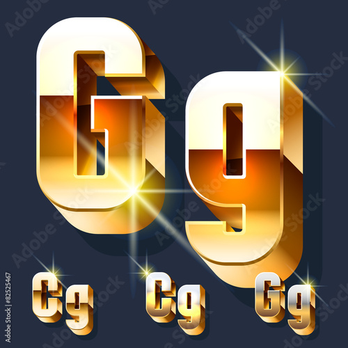 Vector set of gold shiny 3D alphabet. Letter G