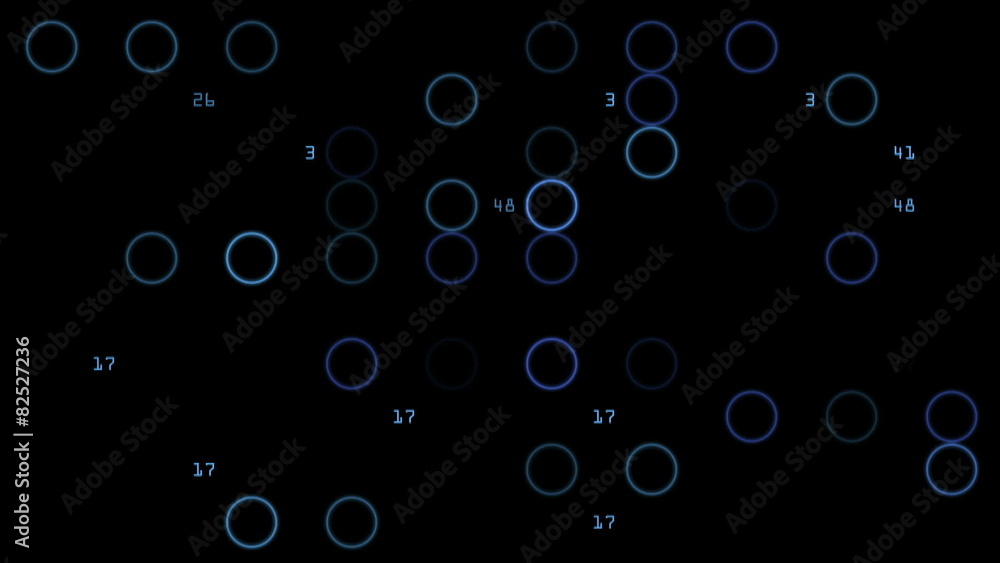 Blue circles, numbers, particle and bubbles Blue circles, numbers, particle and bubbles