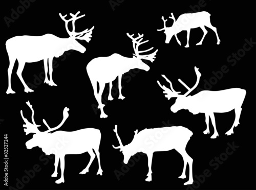 six isolated deer white silhouettes