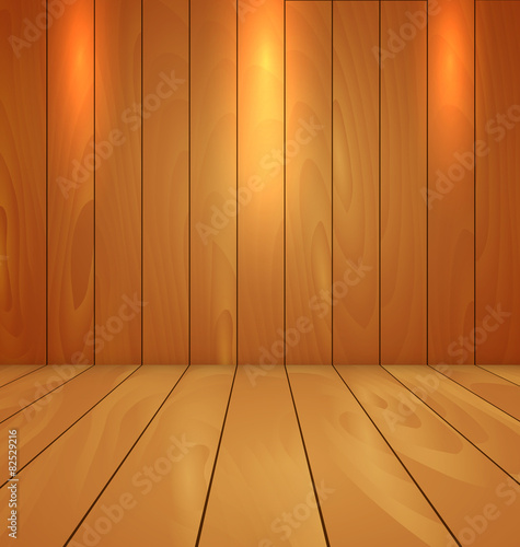 wood floor and wall background with spot light vector illustrati