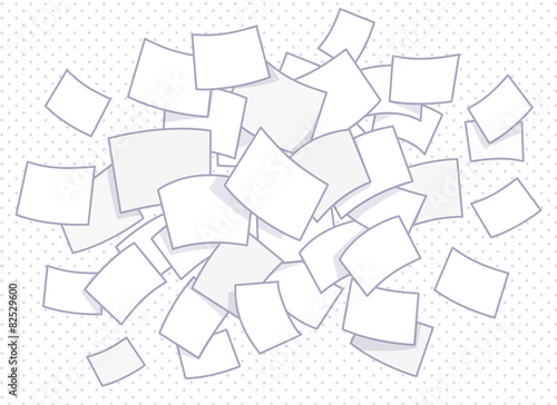 Vector illustration of set of flying business documents on dot b