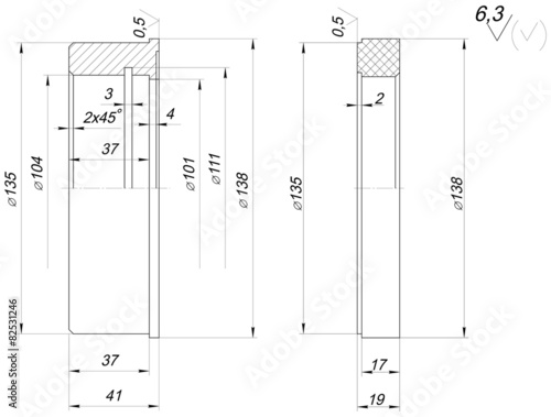 Ring sketch with spans. Engineering drawing