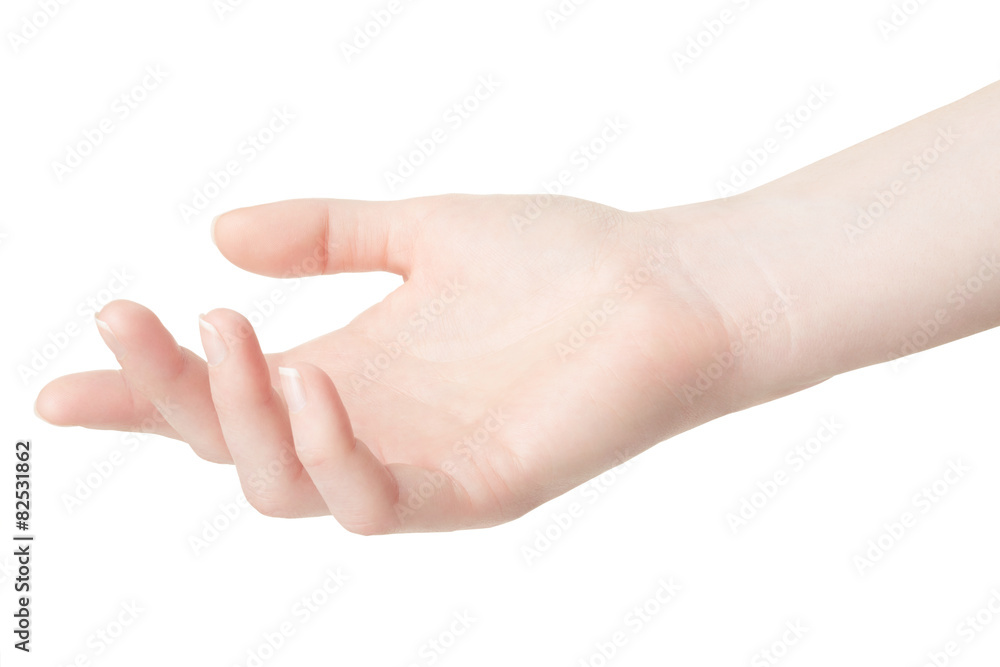 Empty woman hand isolated on white background, clipping path inc Empty woman hand isolated on white background, clipping path inc