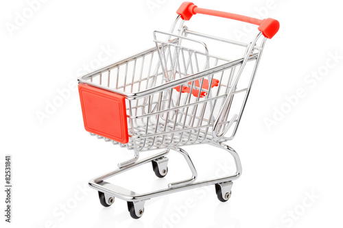 Red shopping cart isolated on white, clipping path included