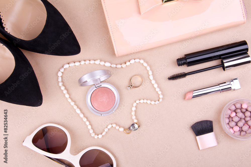 beautiful set of women's fashion accessories and cosmetics beautiful set of women's fashion accessories and cosmetics