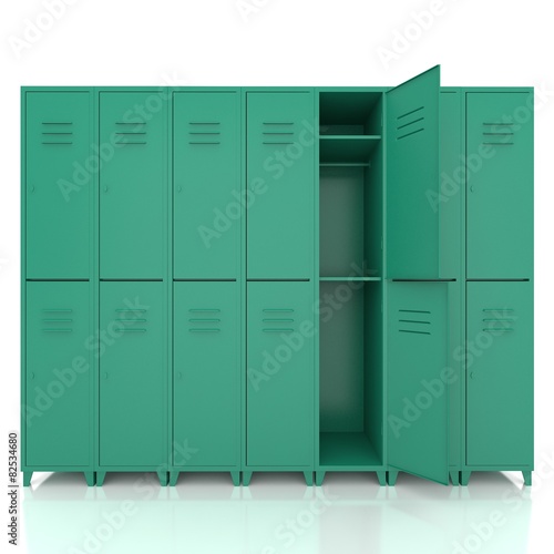 green empty lockers isolate on white background