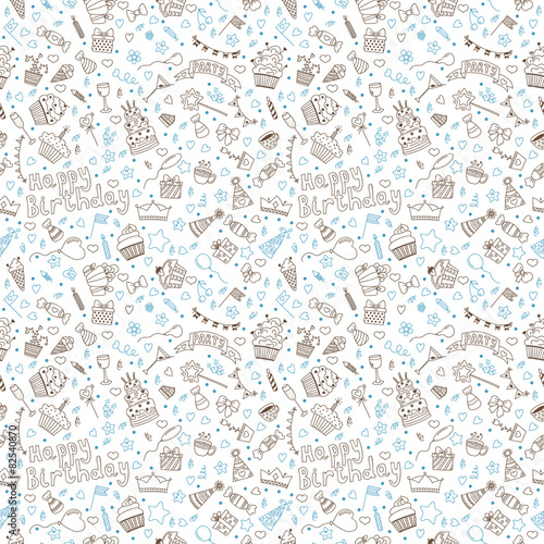 Birthday seamless pattern. Hand drawn illustration