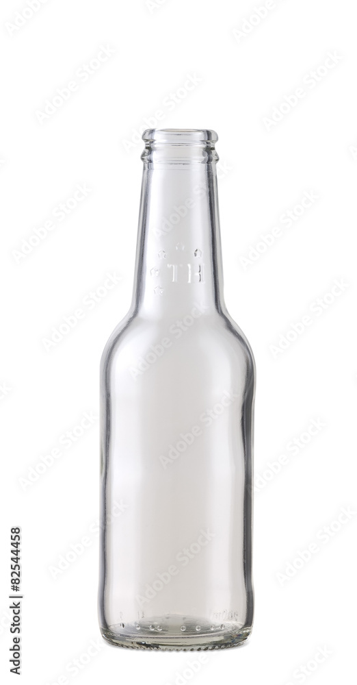 Empty transparent beer bottle isolated on the white