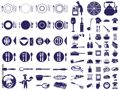 cook, restaurant, serving icons on white